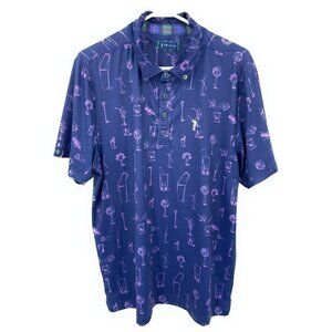 William Murray Polo Shirt Men's L Blue Cocktails Drinks Stretch Golf